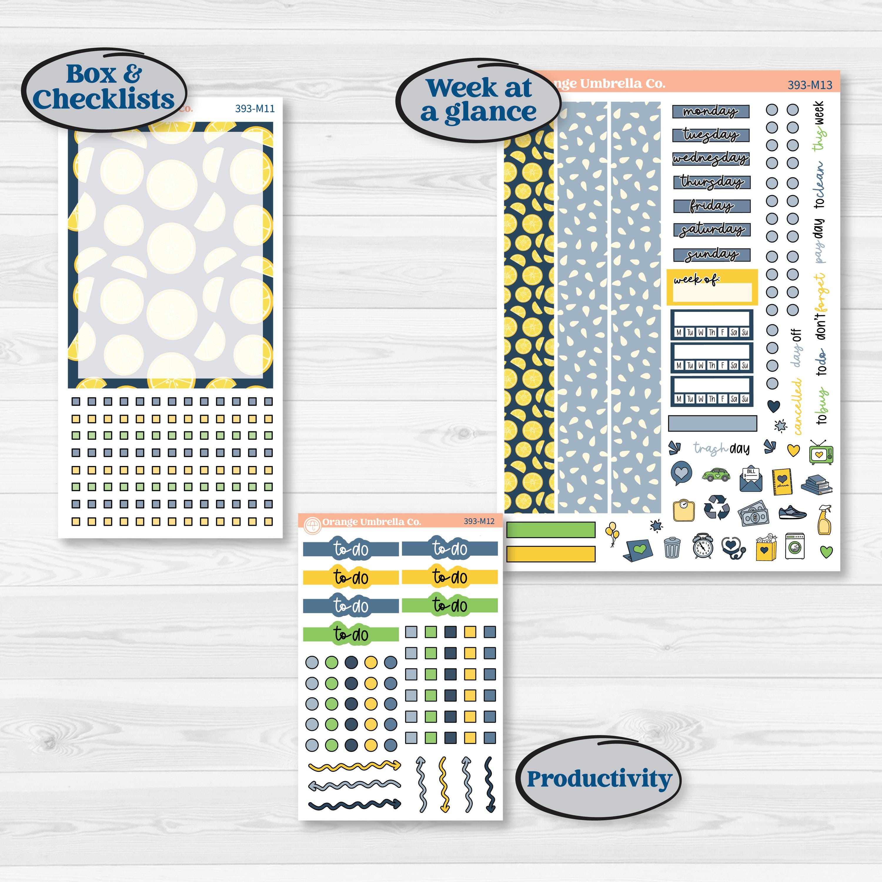 Summer Lemon Kit | 7x9 Erin Condren Daily Duo Planner Kit Stickers | Lemon Me Know | KIT-393-M