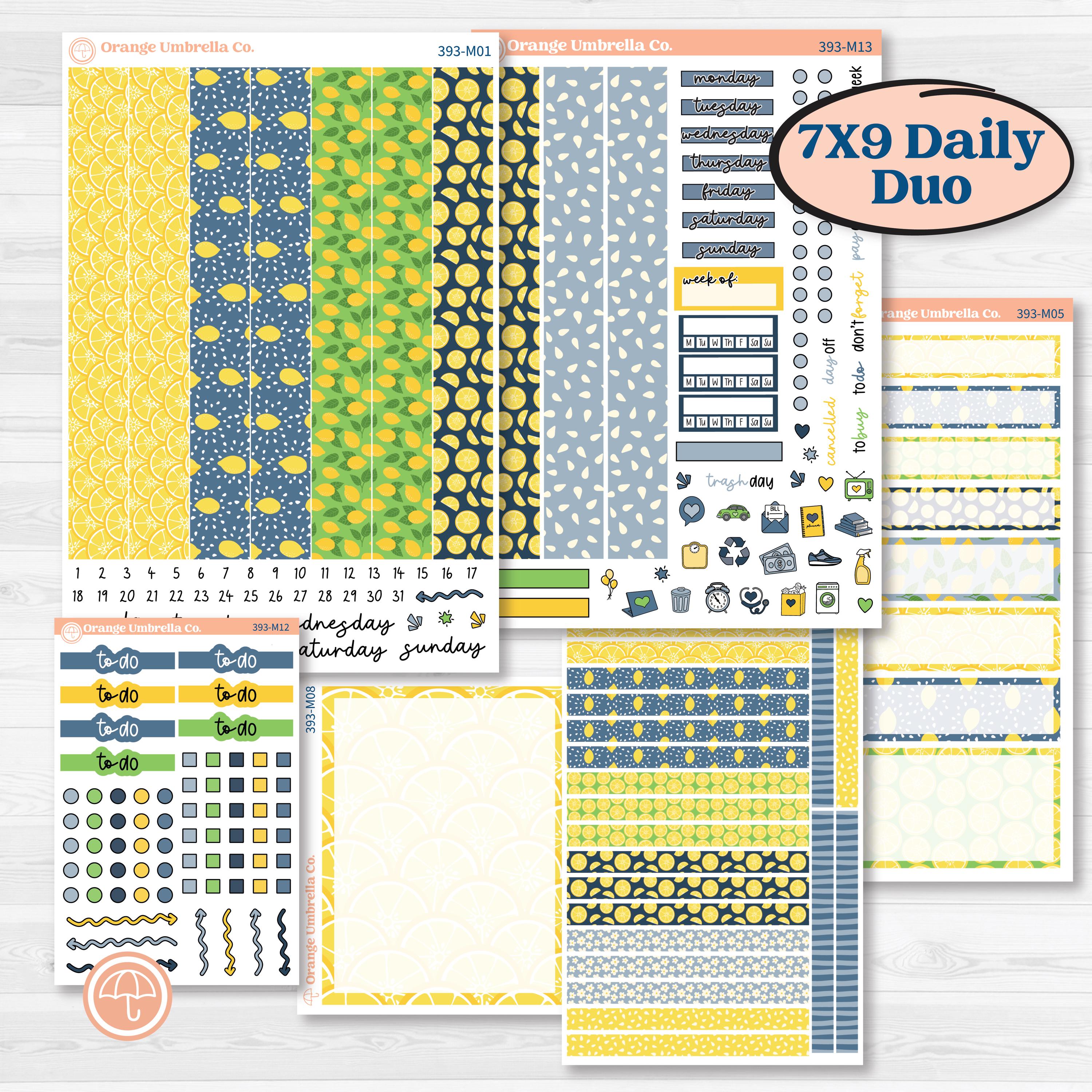 Summer Lemon Kit | 7x9 Erin Condren Daily Duo Planner Kit Stickers | Lemon Me Know | KIT-393-M