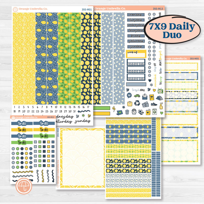 Summer Lemon Kit | 7x9 Erin Condren Daily Duo Planner Kit Stickers | Lemon Me Know | KIT-393-M