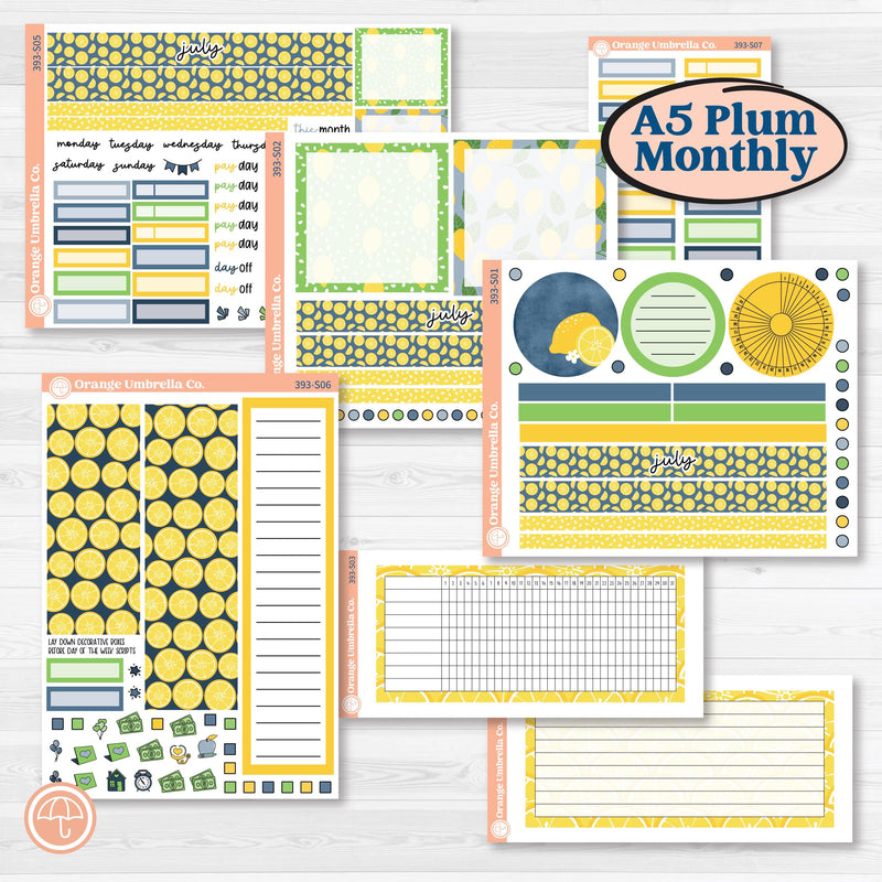 Summer Lemon Kit | A5 Plum Monthly & Dashboard Planner Kit Stickers | Lemon Me Know | KIT-393-S