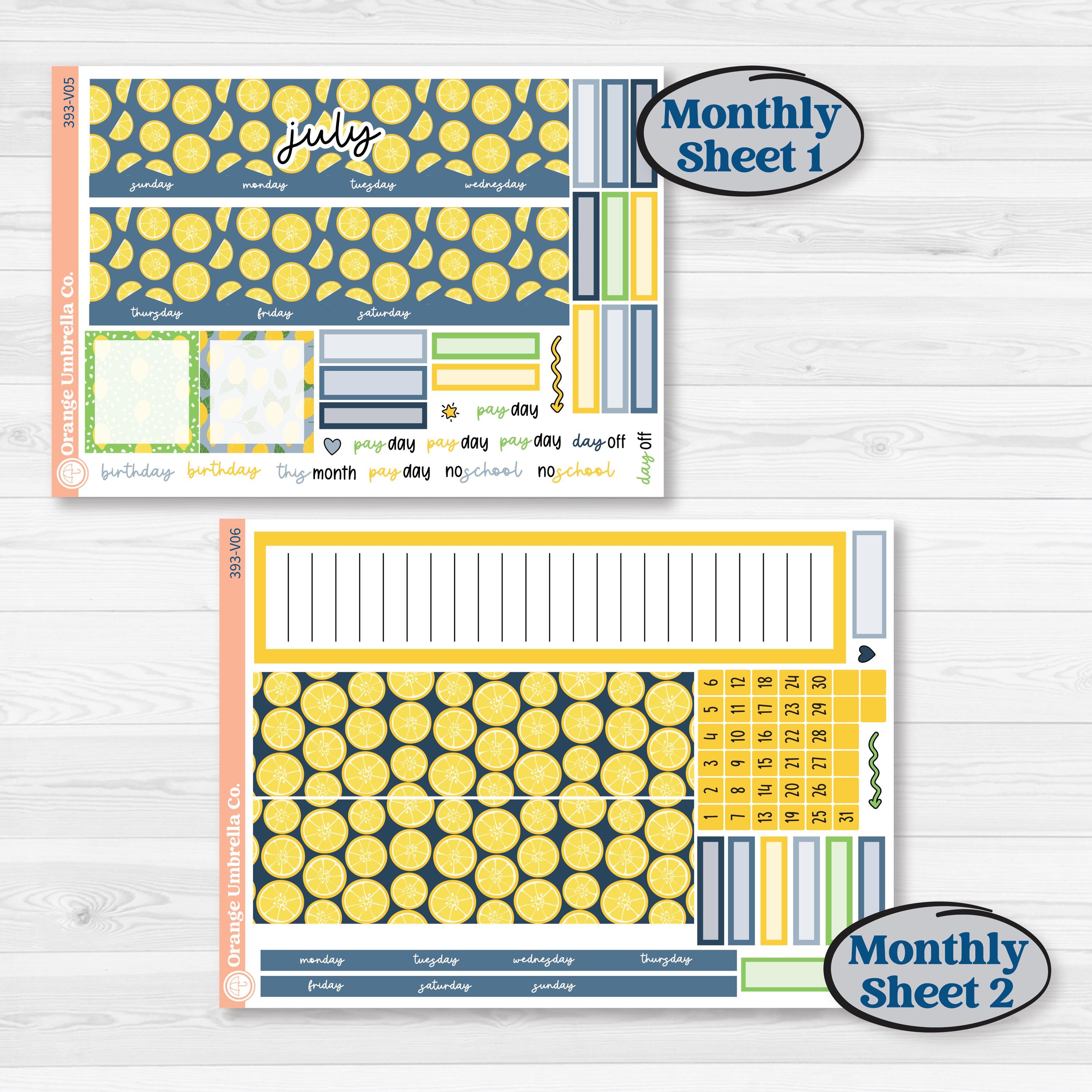 Summer Lemon Kit | A5 Erin Condren Monthly & Dashboard Sticker Kit | 2024-2025 Planners | Lemon Me Know | KIT-393-V