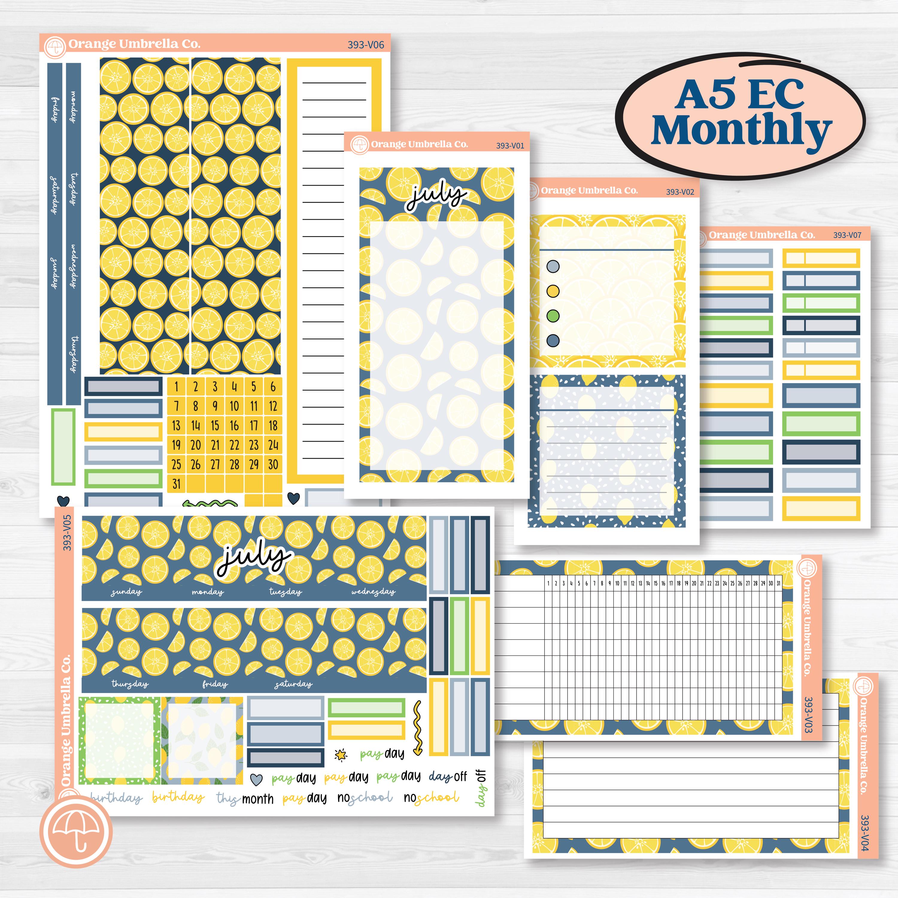 Summer Lemon Kit | A5 Erin Condren Monthly & Dashboard Sticker Kit | 2024-2025 Planners | Lemon Me Know | KIT-393-V