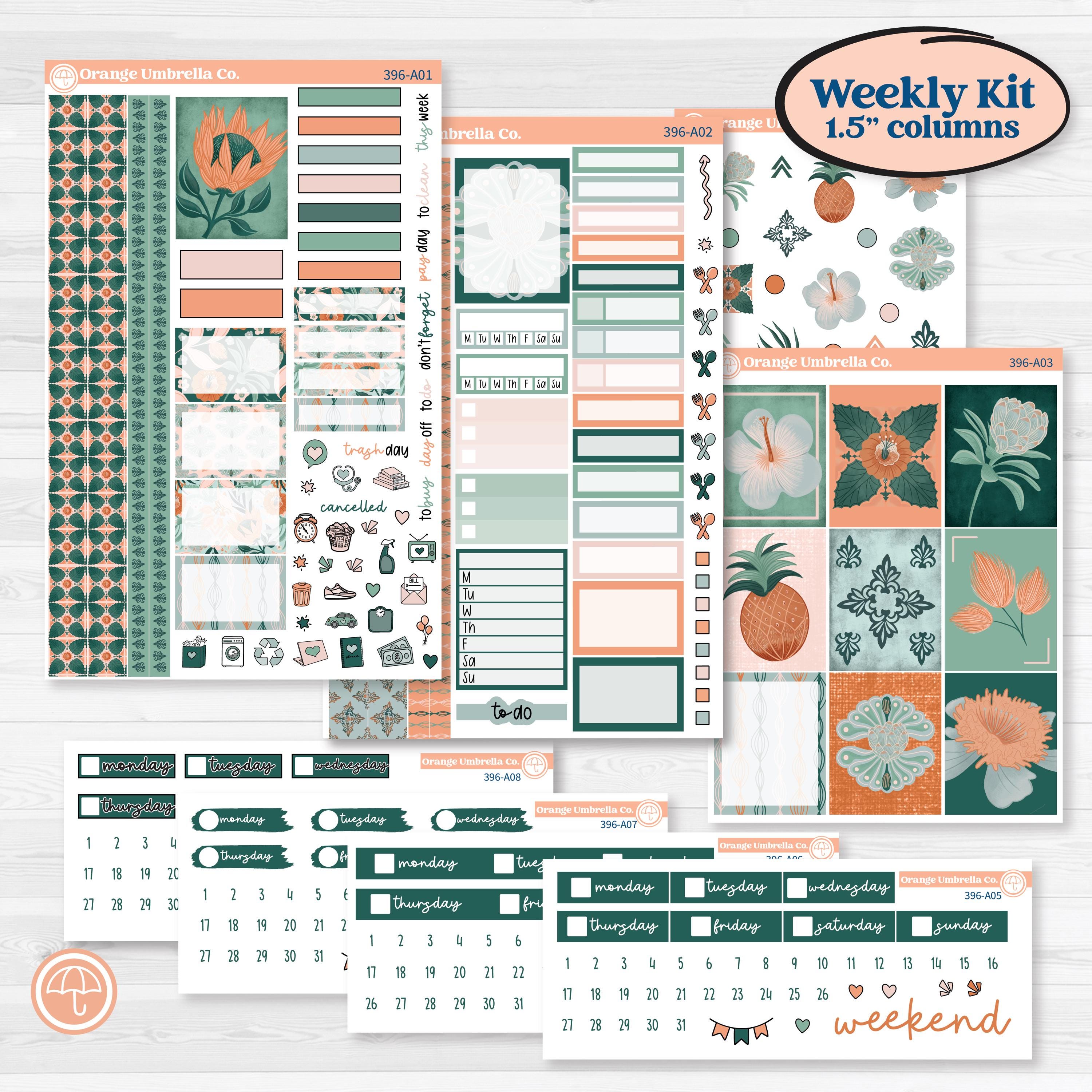 Floral Tropical Summer Kit | Weekly Sticker Kit for Vertical Planners like Erin Condren | Hawaii | KIT-396-A