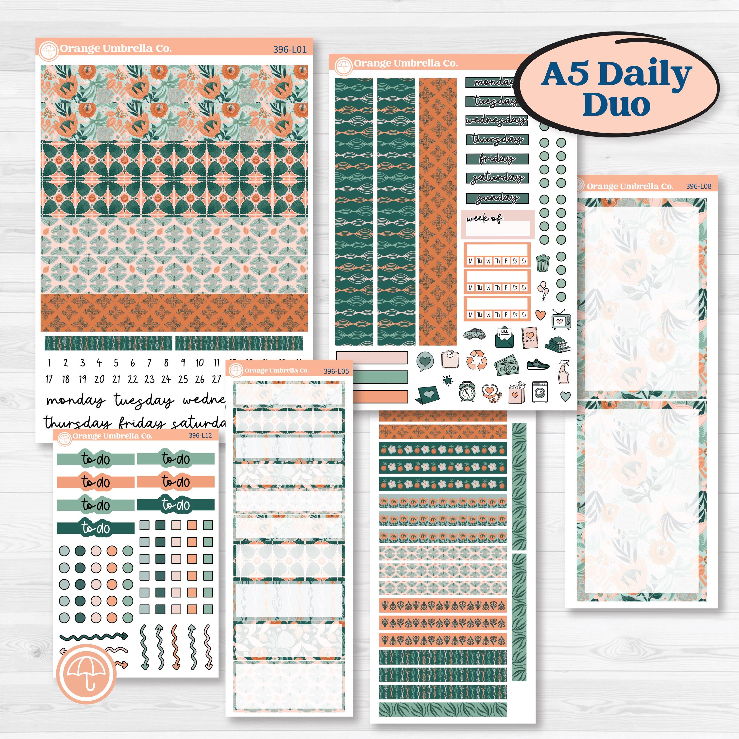 Floral Tropical Summer Kit | A5 Daily Duo Planner Kit Stickers | Hawaii | KIT-396-L