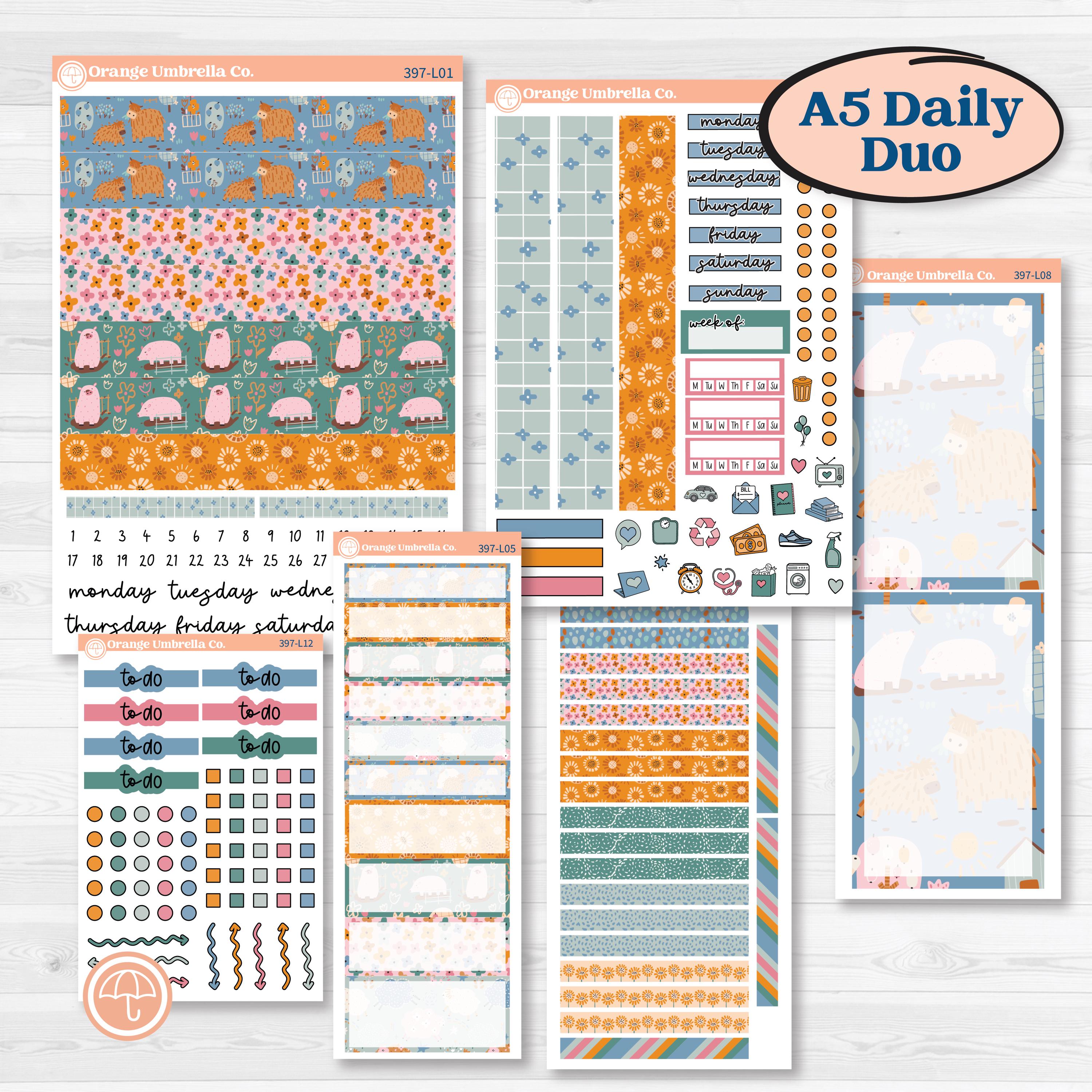 Cow Farm Kit | A5 Daily Duo Planner Kit Stickers | Legen-dairy | KIT-397-L