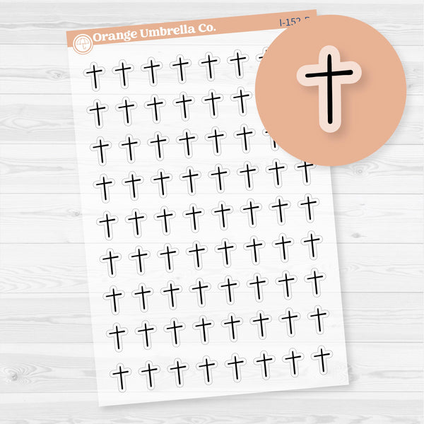 Micro Cross Church Icons Planner Stickers | Church Calendar Labels | Clear Matte | I-152-BCM