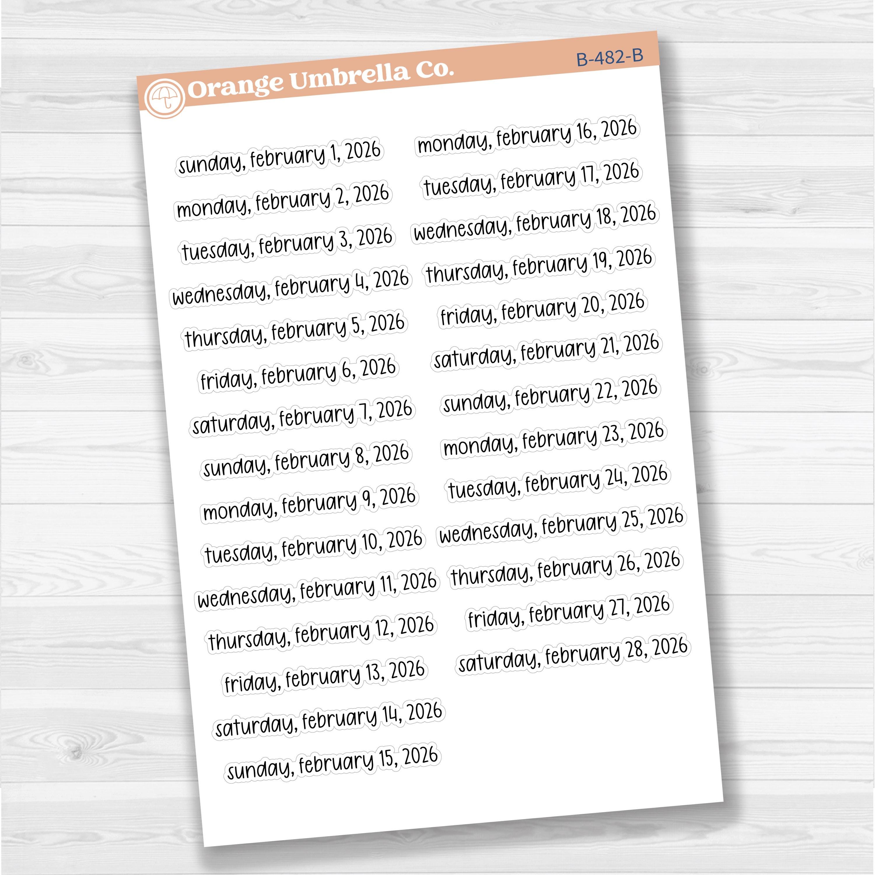 Dates of the Month - Jan-Jun 2026 Planner Stickers | F17 Print | B-481-486-B