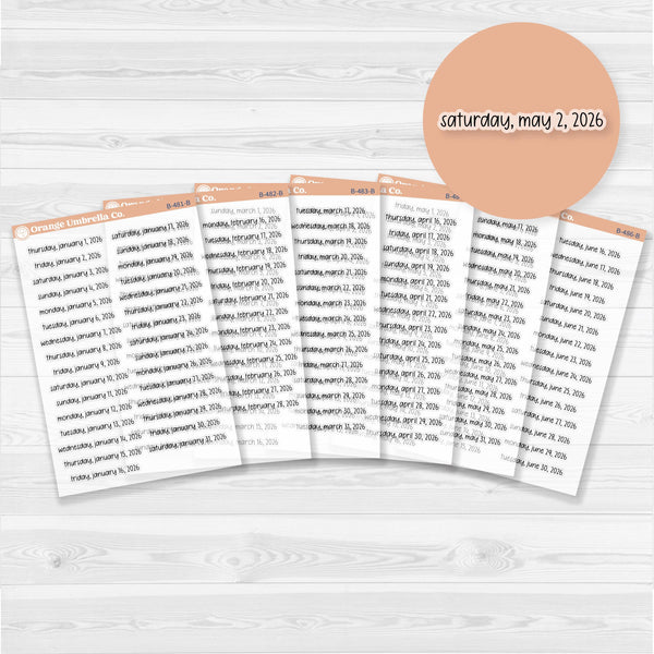 Dates of the Month - Jan-Jun 2026 Planner Stickers | F17 Print | Clear Matte | B-481-486-BCM