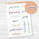 Month Name Planner Stickers - A5 Erin Condren | 2025-2026 Colors | F17 Script | Clear Matte | EC-175-CM