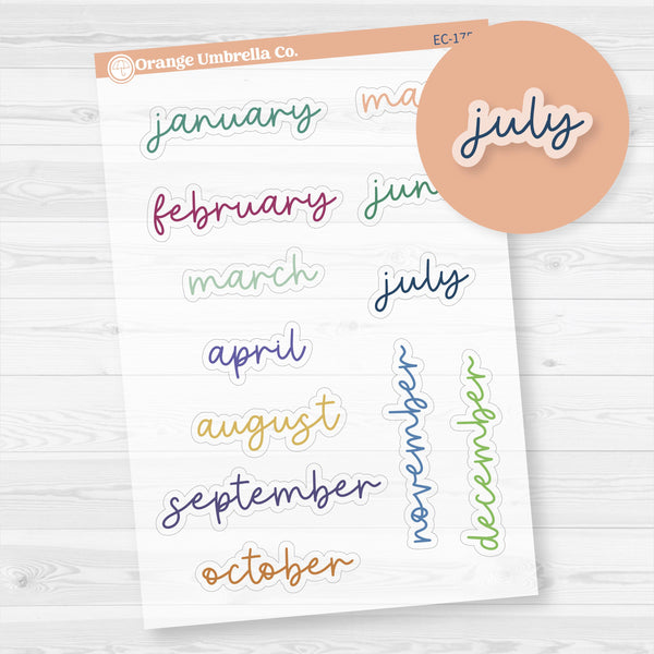 Month Name Planner Stickers - A5 Erin Condren | 2025-2026 Colors | F17 Script | Clear Matte | EC-175-CM