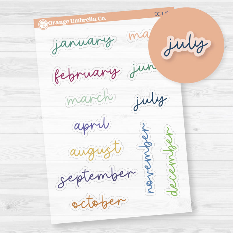 Month Name Planner Stickers - A5 Erin Condren | 2025-2026 Colors | F17 Script | Clear Matte | EC-175-CM