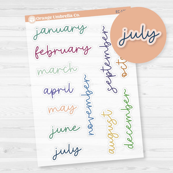Month Name Planner Stickers | 7x9, 8.5x11 ECLP | 2025-2026 Colors | F17 | Clear Matte | EC-177-CM