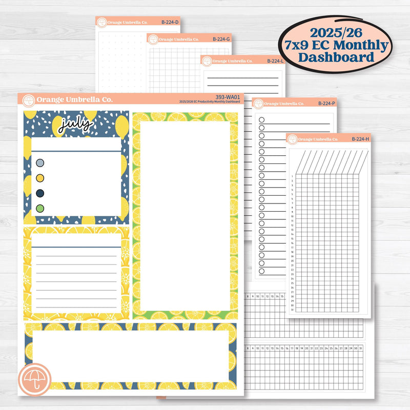 Summer Lemon Kit | 7x9 Erin Condren Life Planner Monthly Dashboard Sticker Kit | 2025-2026 Planners | Lemon Me Know | KIT-393-WA