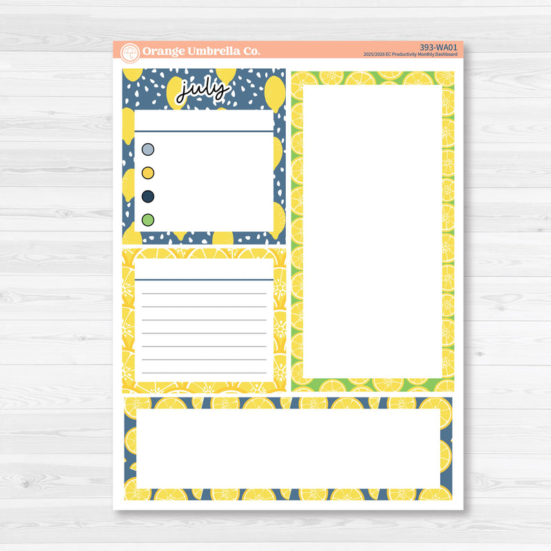 Summer Lemon Kit | 7x9 Erin Condren Life Planner Monthly Dashboard Sticker Kit | 2025-2026 Planners | Lemon Me Know | KIT-393-WA