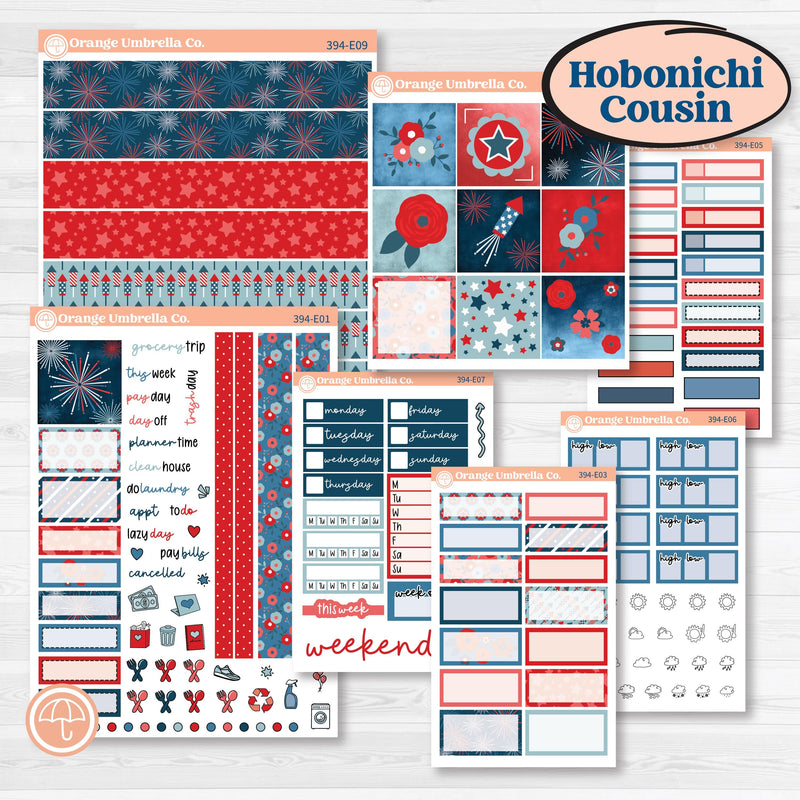 Independence Day | 4th Of July Kit | Hobonichi Cousin Weekly & Daily Planner Kit Stickers | Freedom | KIT-394-E