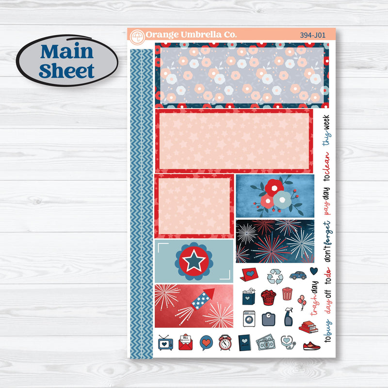 Independence Day | 4th Of July Kit | Plum Vertical Priorities 7x9 Planner Kit Stickers | Freedom | KIT-394-J
