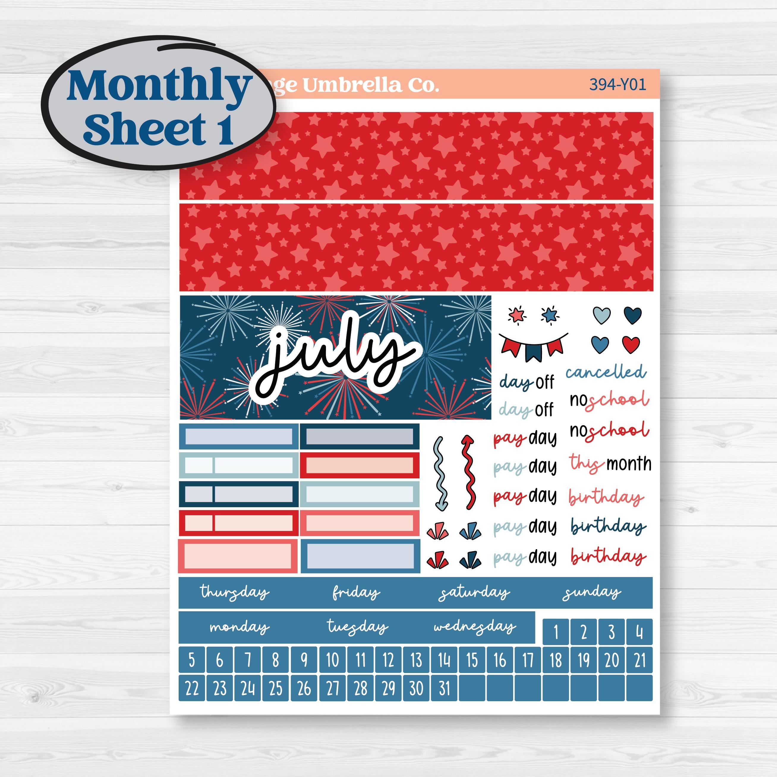 Independence Day | 4th Of July Kit | Hobonichi Cousin Monthly Planner Kit Stickers | Freedom | KIT-394-Y