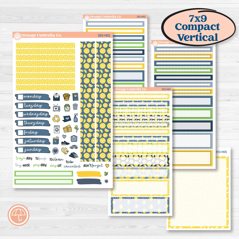 Summer Lemon Kit | 7x9 Compact Vertical Planner Kit Stickers | Lemon Me Know | KIT-393-H