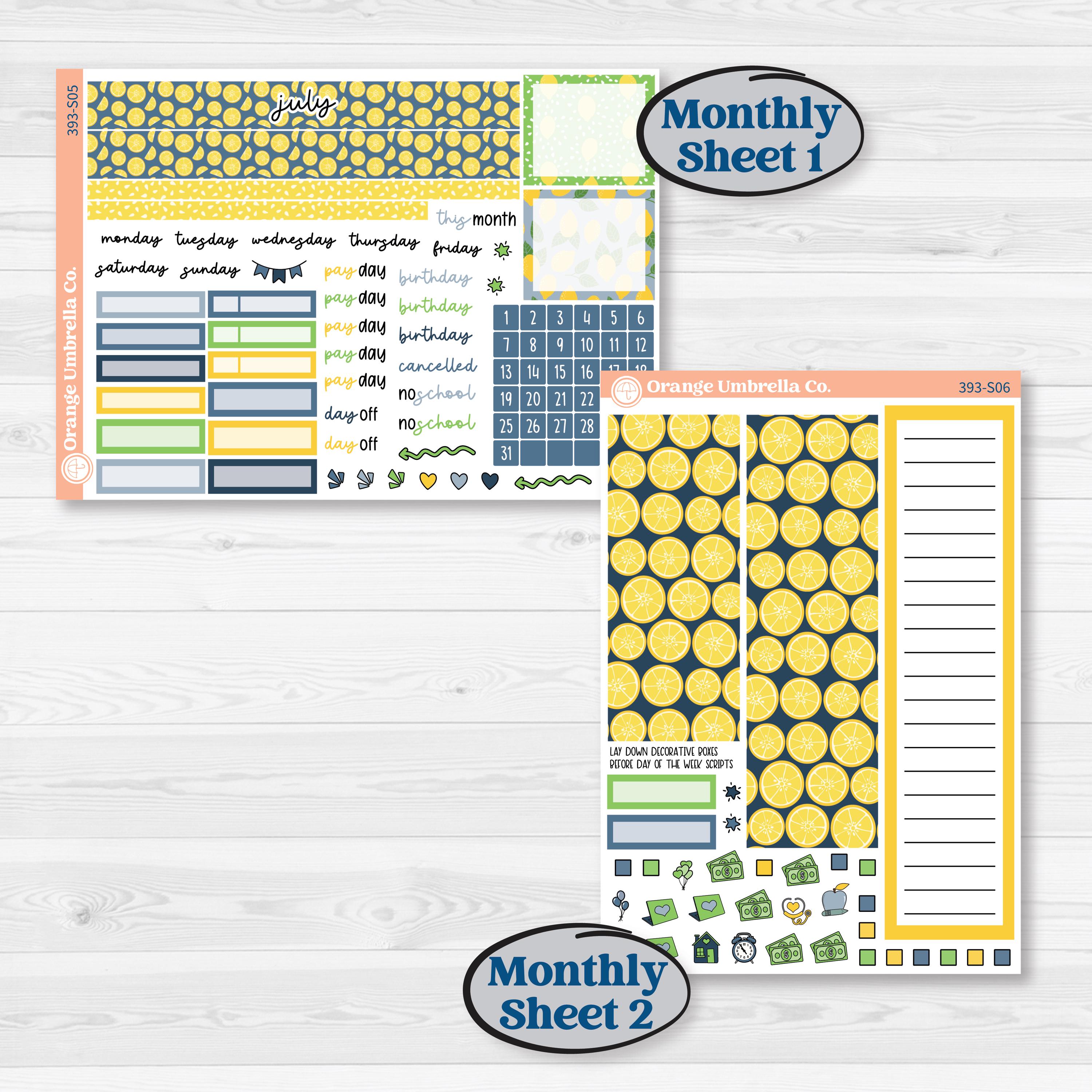 Summer Lemon Kit | A5 Plum Monthly & Dashboard Planner Kit Stickers | Lemon Me Know | KIT-393-S