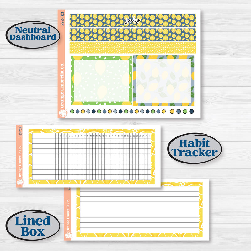Summer Lemon Kit | 7x9 Plum Monthly & Dashboard Planner Kit Stickers | Lemon Me Know | KIT-393-T