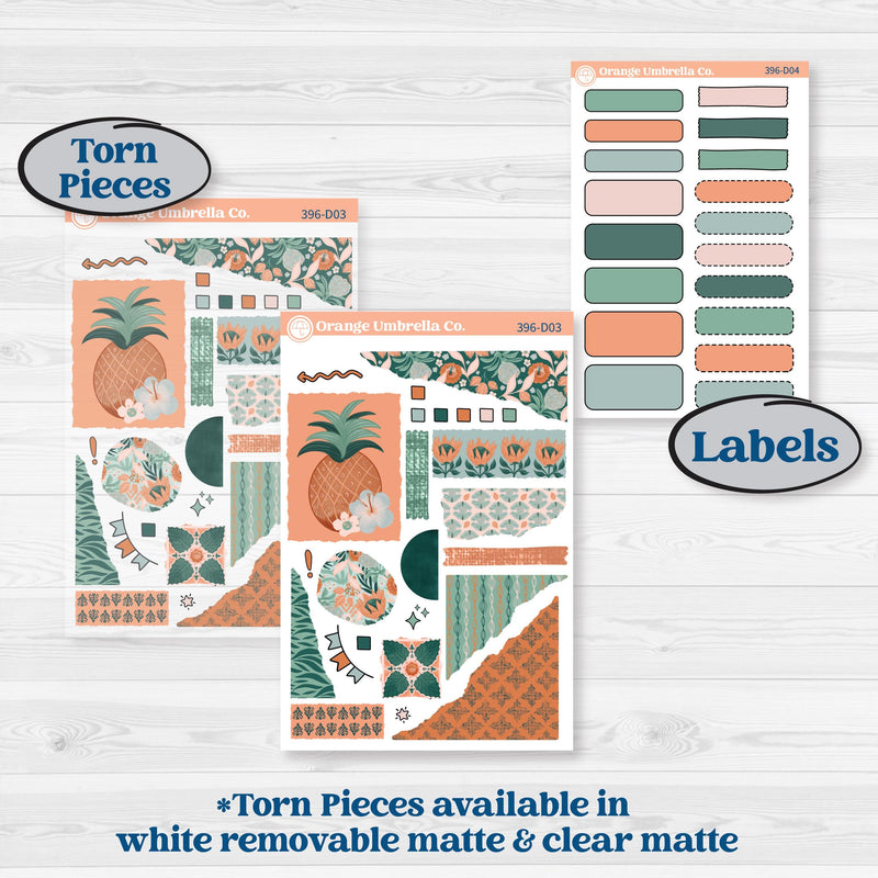 Floral Tropical Summer Kit | Journaling Kit Planner Stickers | Hawaii | KIT-396-D
