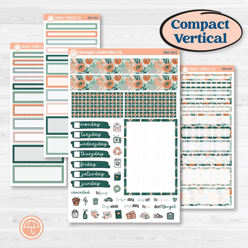 Floral Tropical Summer Kit | A5 Compact Vertical Planner Kit Stickers for Erin Condren | Hawaii | KIT-396-G