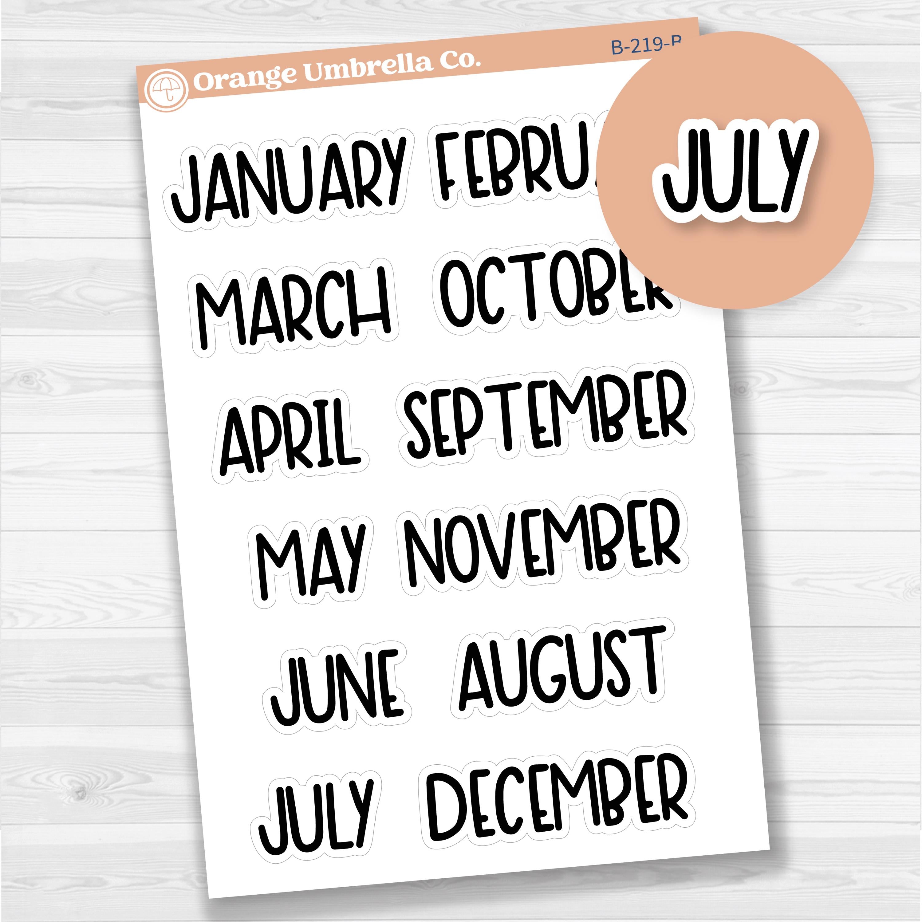 Months Planner Stickers; Large Sized | F8 | B-219-B
