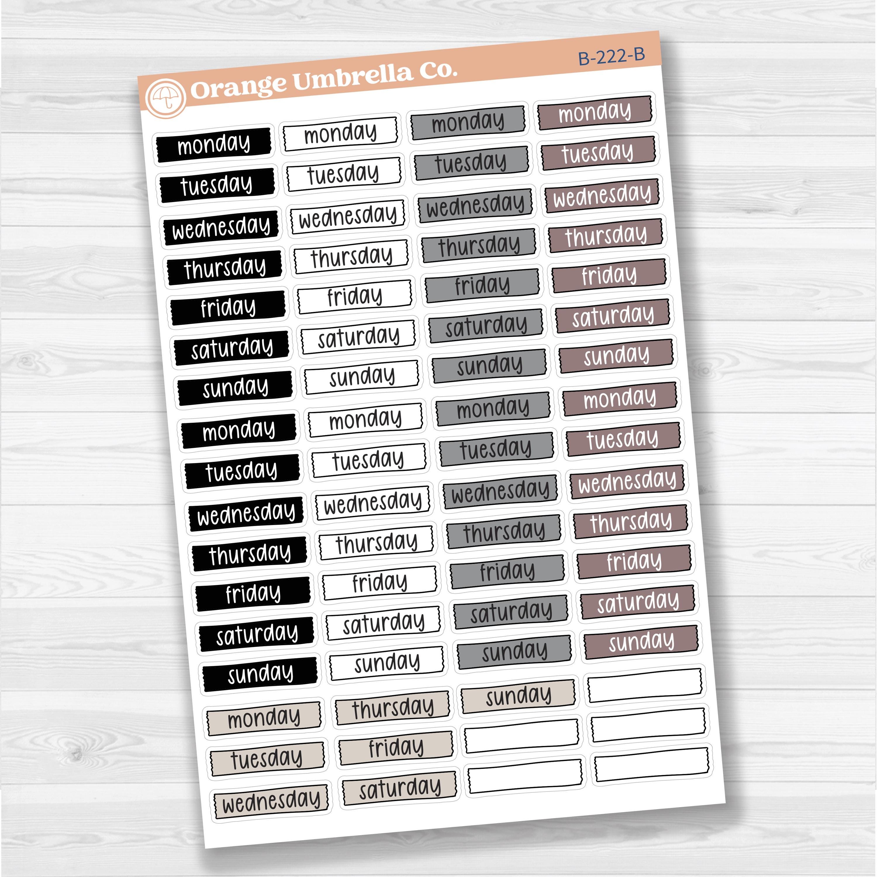 Washi Tape Days of the week Day Of the Week Planner Stickers | F17 | B-222