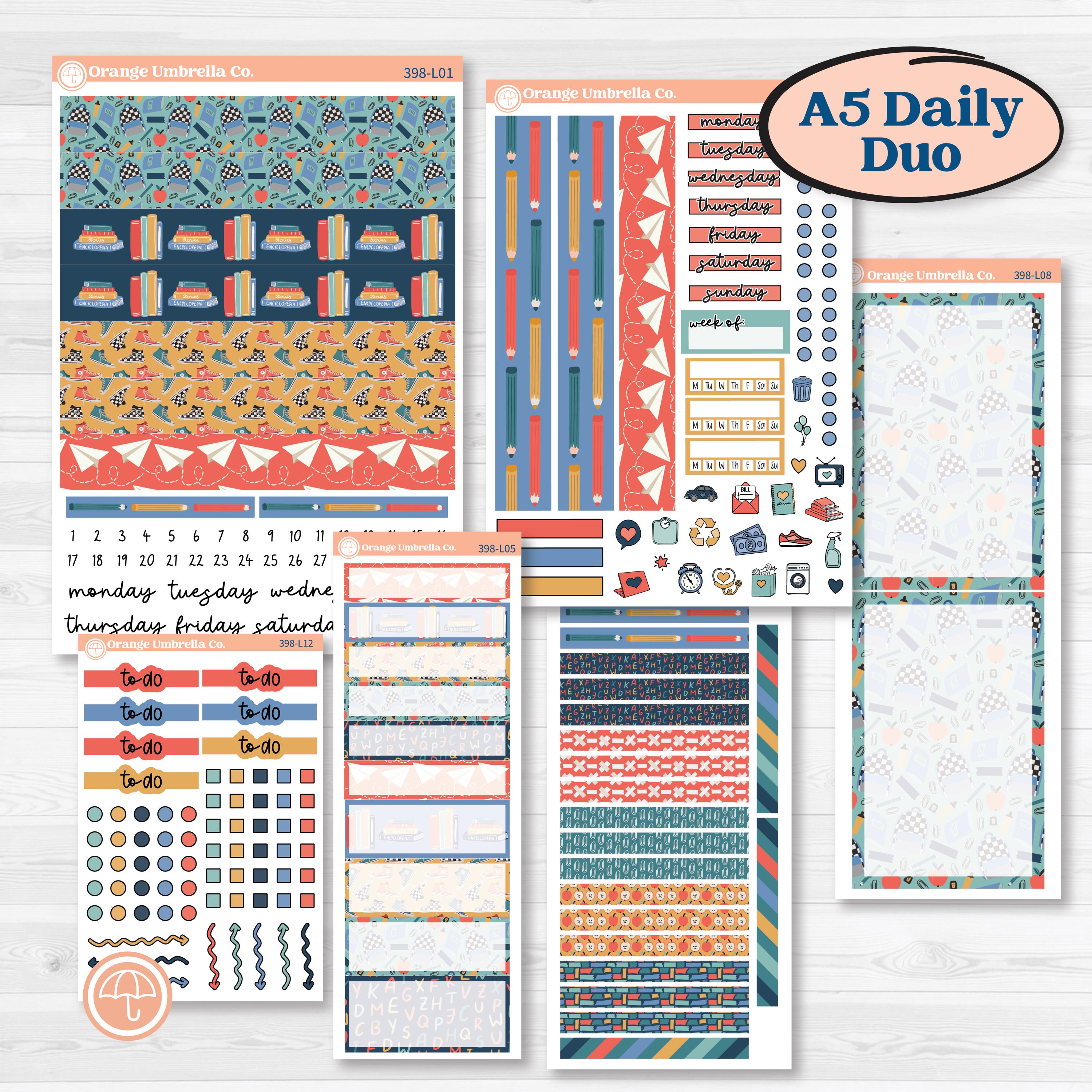 Back to School Kit | A5 Daily Duo Planner Kit Stickers | First Day Back | KIT-398-L