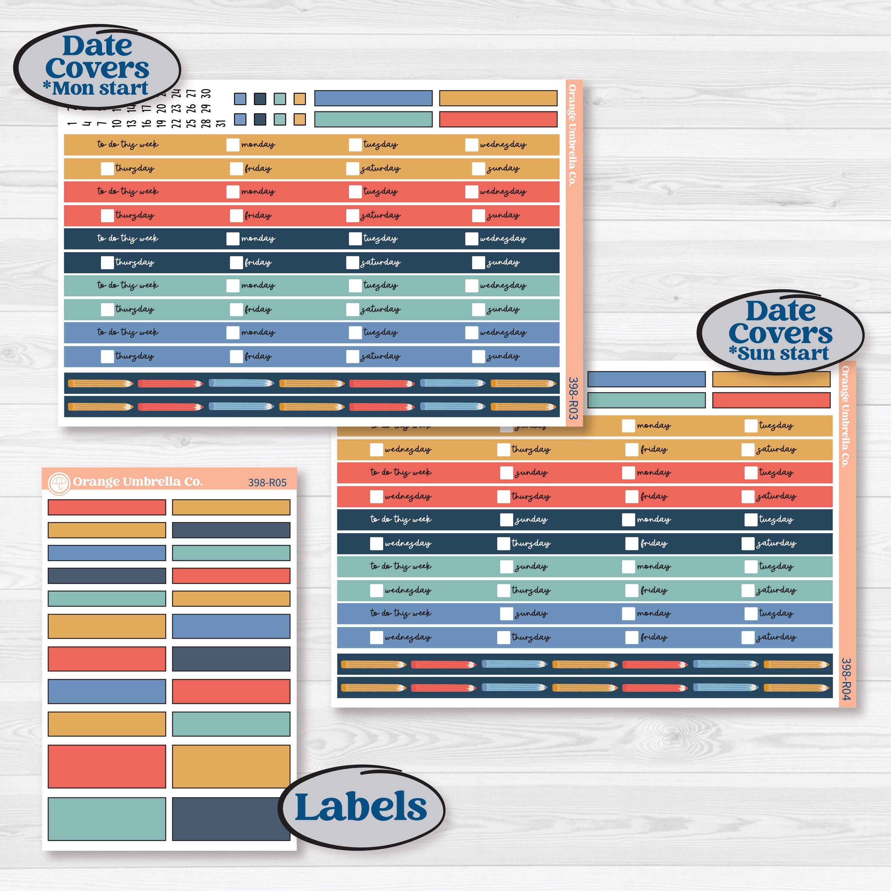 Back to School Kit | Laurel Denise Portrait Planner Kit Stickers | First Day Back | KIT-398-R