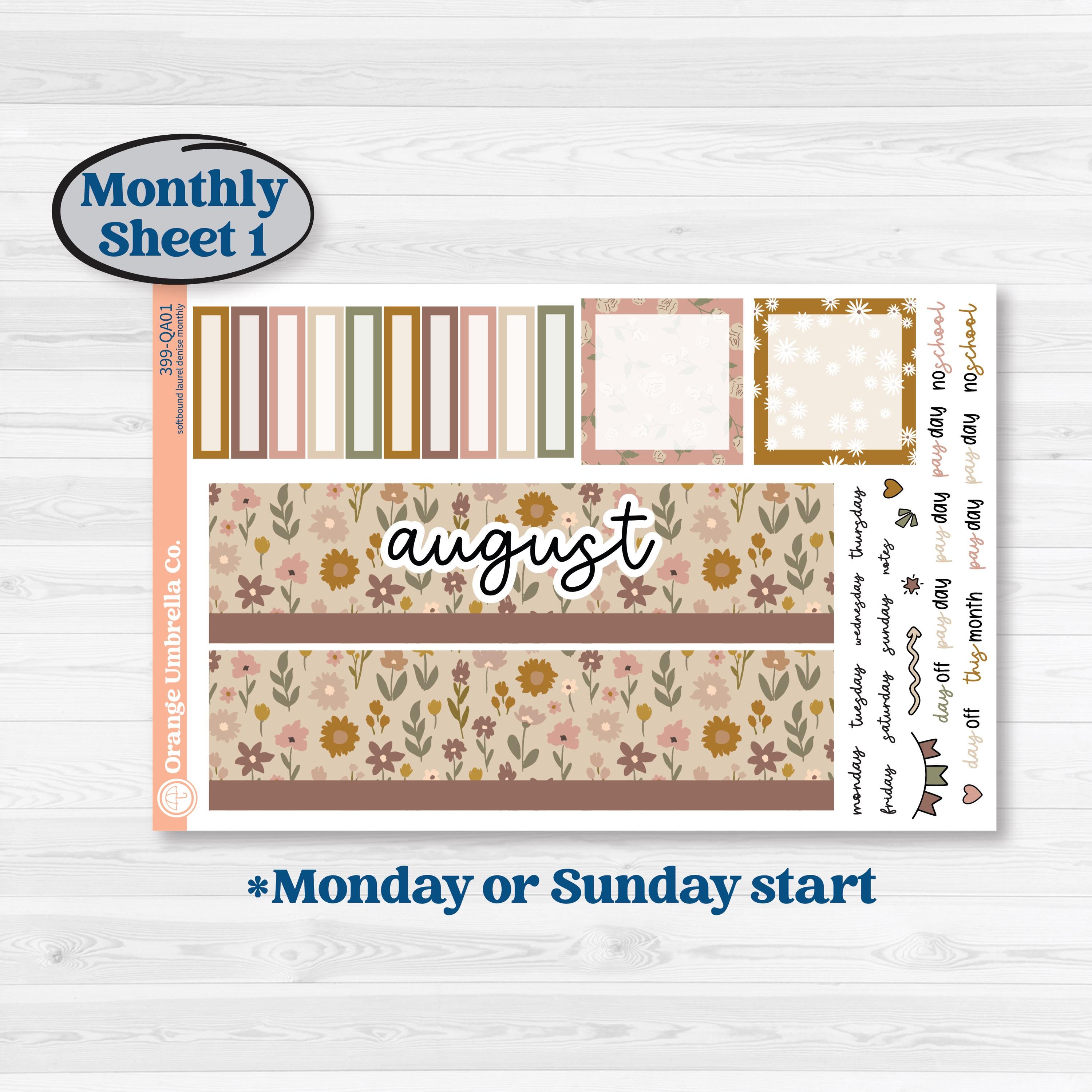 Summer or Fall Floral Kit | Laurel Denise Softbound Monthly Planner Sticker Kit | Vertical & Horizontal | Eloise | KIT-399-QA