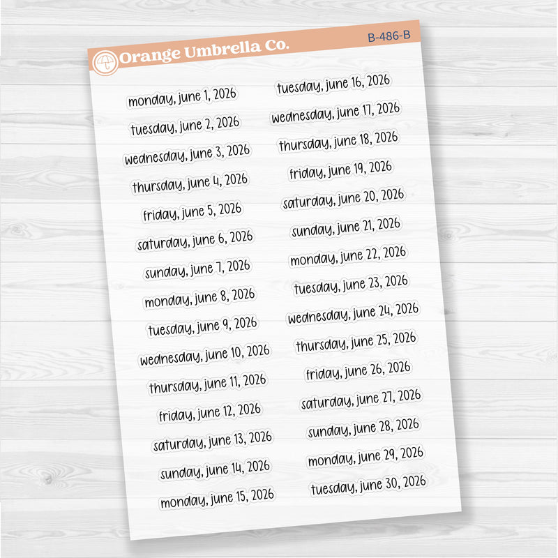 Dates of the Month - Jan-Jun 2026 Planner Stickers | F17 Print | Clear Matte | B-481-486-BCM