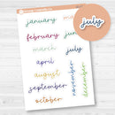 Month Name Planner Stickers - A5 Erin Condren | 2025-2026 Colors | F17 Script | EC-175