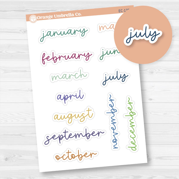 Month Name Planner Stickers - A5 Erin Condren | 2025-2026 Colors | F17 Script | EC-175