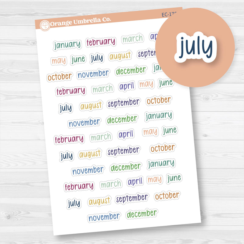 Month Name Mini Script Planner Stickers| 2025-2026 Colors | F17 | EC-176