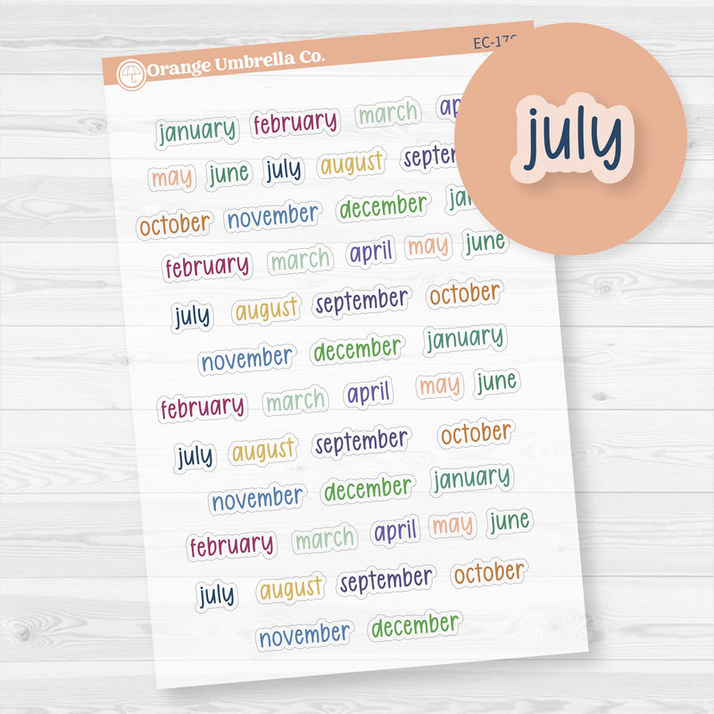 Month Name Mini Script Planner Stickers| 2025-2026 Colors | F17 | Clear Matte | EC-176-CM