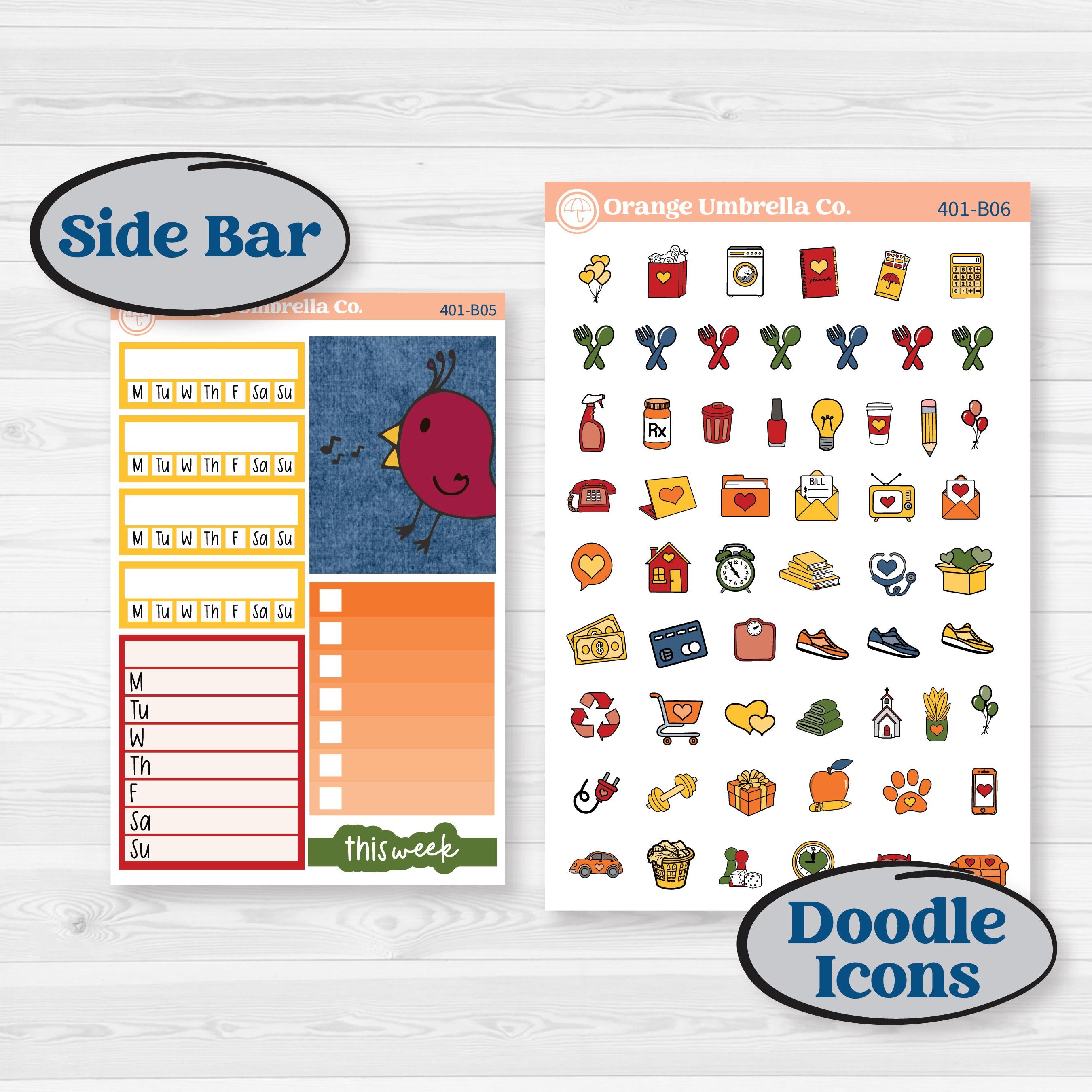 Summer or Autumn Bird Kit | Weekly Add-On Planner Kit Stickers | Whimsical Birds | KIT-401-B