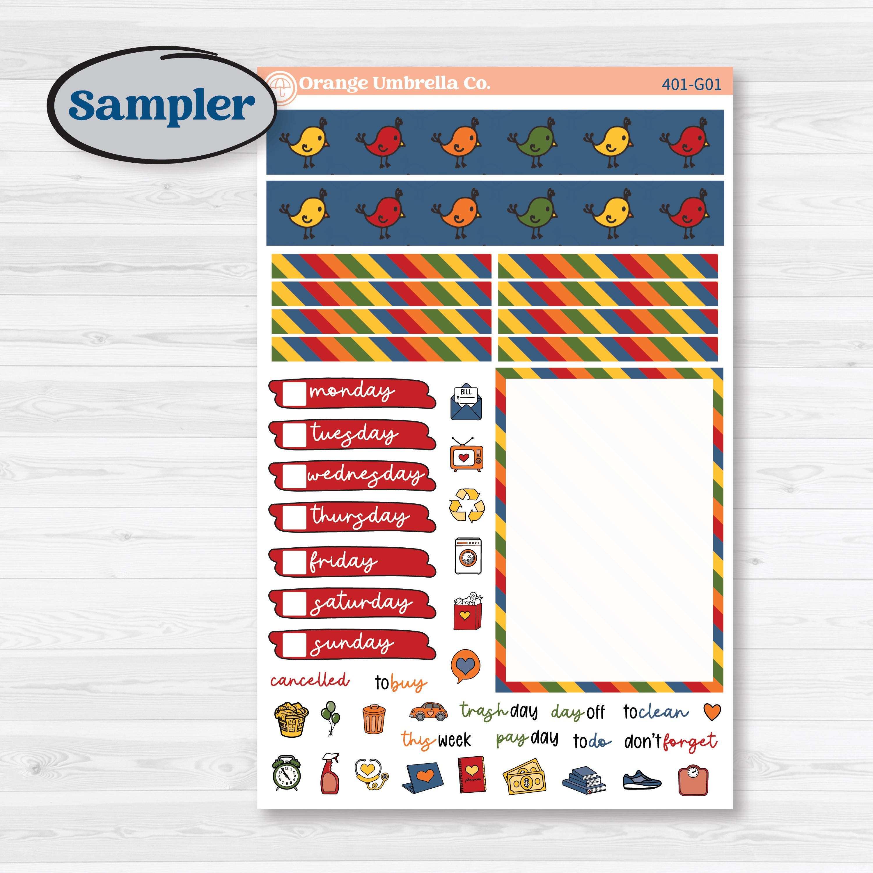 Summer or Autumn Bird Kit | A5 Compact Vertical Planner Kit Stickers for Erin Condren | Whimsical Birds | KIT-401-G