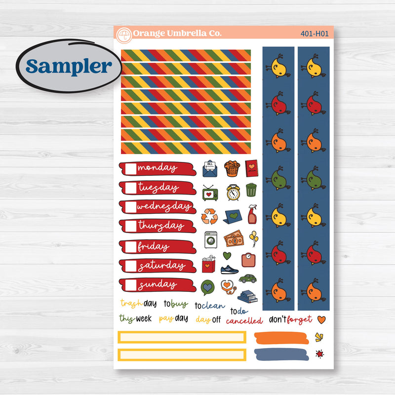 Summer or Autumn Bird Kit | 7x9 Compact Vertical Planner Kit Stickers | Whimsical Birds | KIT-401-H