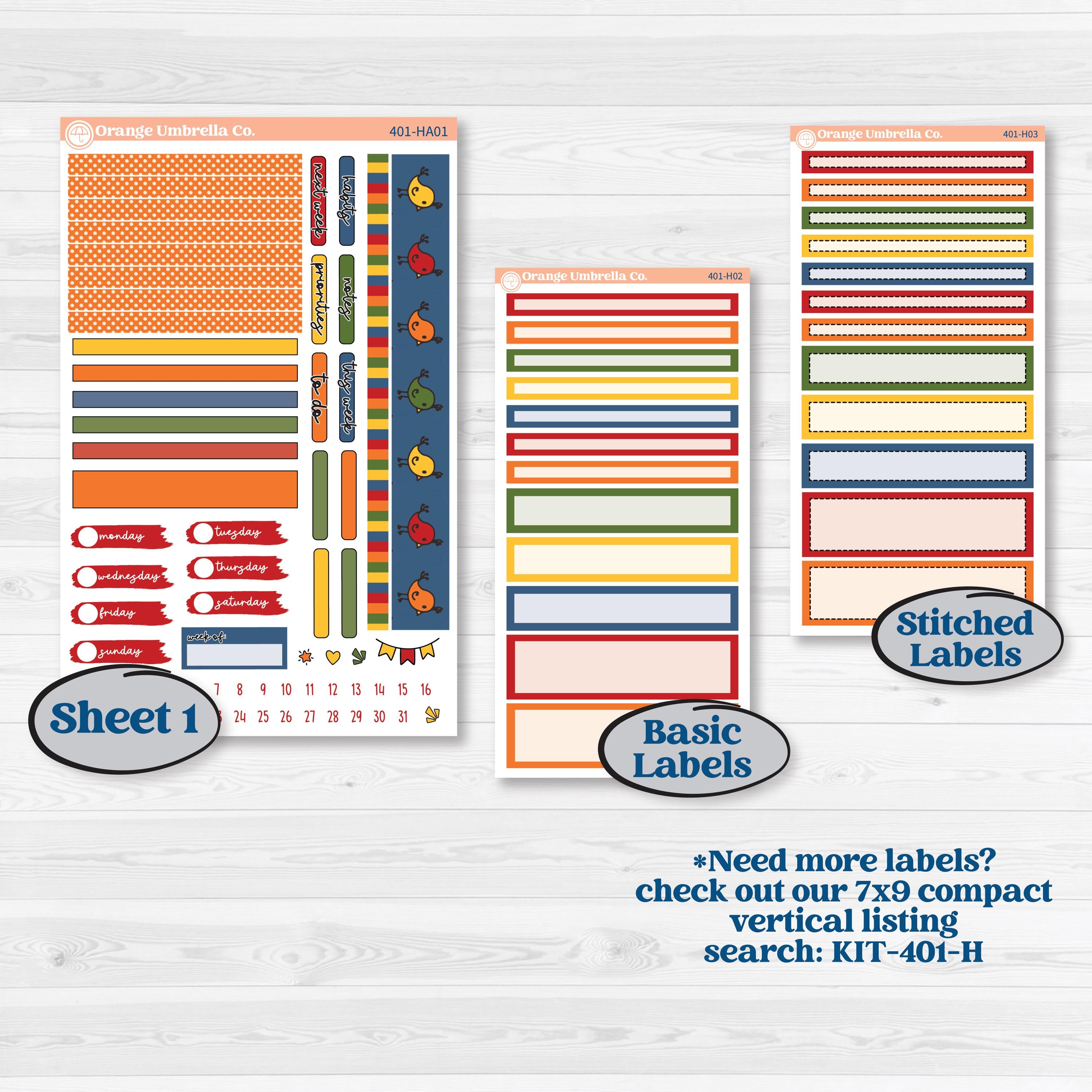 Summer or Autumn Bird Kit | Erin Condren Weekly Dashboard Planner Kit Stickers | Whimsical Birds | KIT-401-HA
