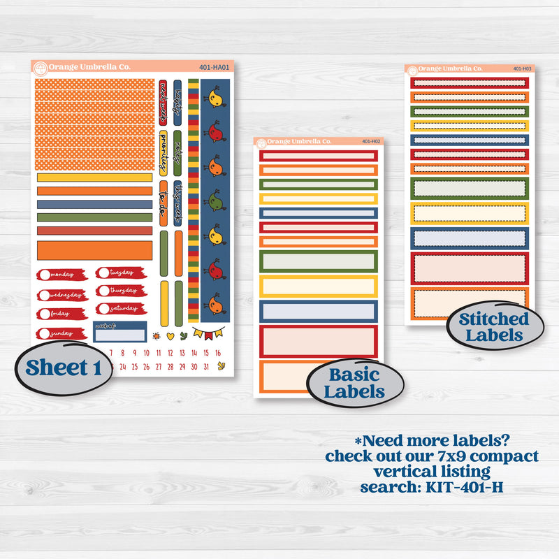 Summer or Autumn Bird Kit | Erin Condren Weekly Dashboard Planner Kit Stickers | Whimsical Birds | KIT-401-HA