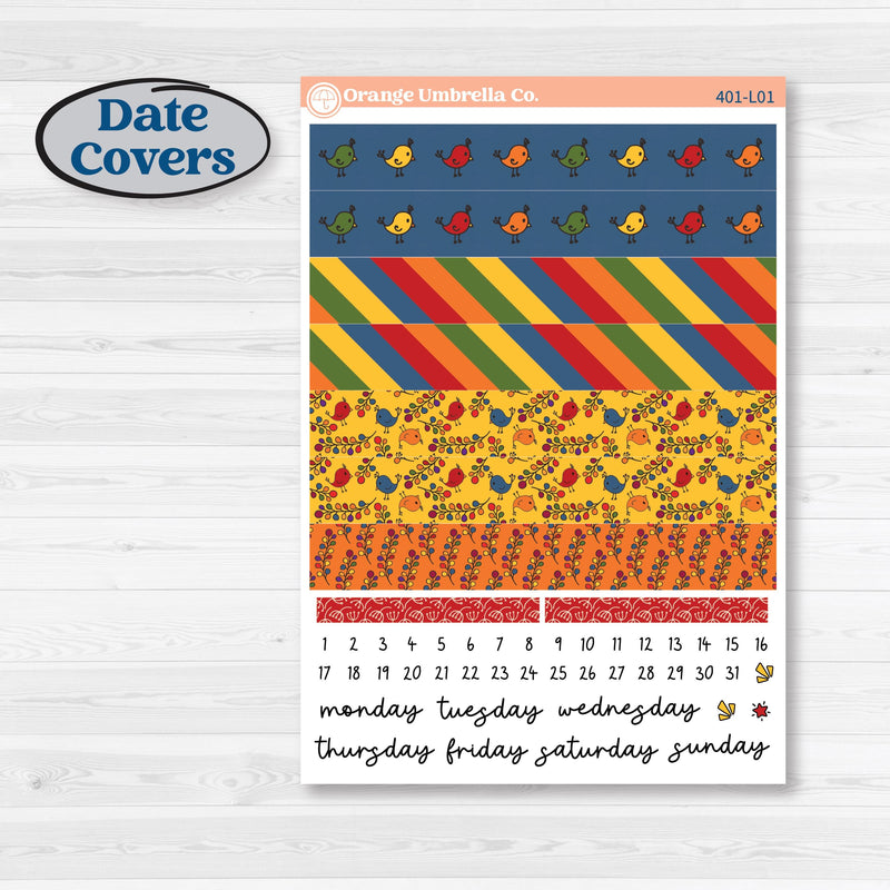 Summer or Autumn Bird Kit | A5 Daily Duo Planner Kit Stickers | Whimsical Birds | KIT-401-L