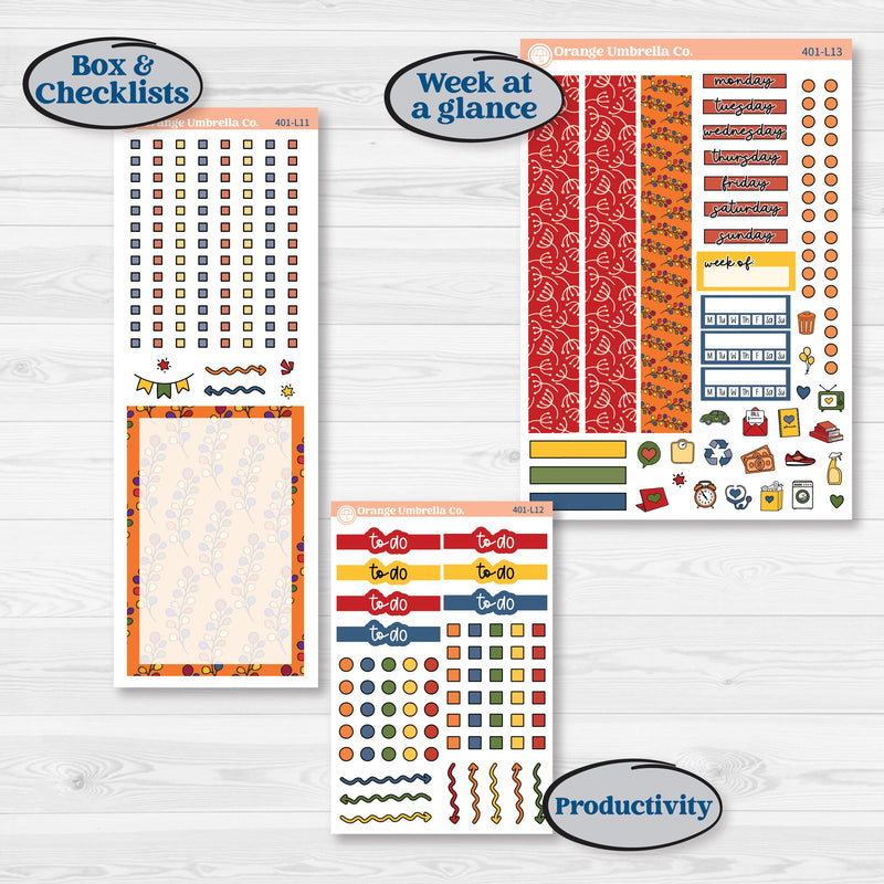 Summer or Autumn Bird Kit | A5 Daily Duo Planner Kit Stickers | Whimsical Birds | KIT-401-L