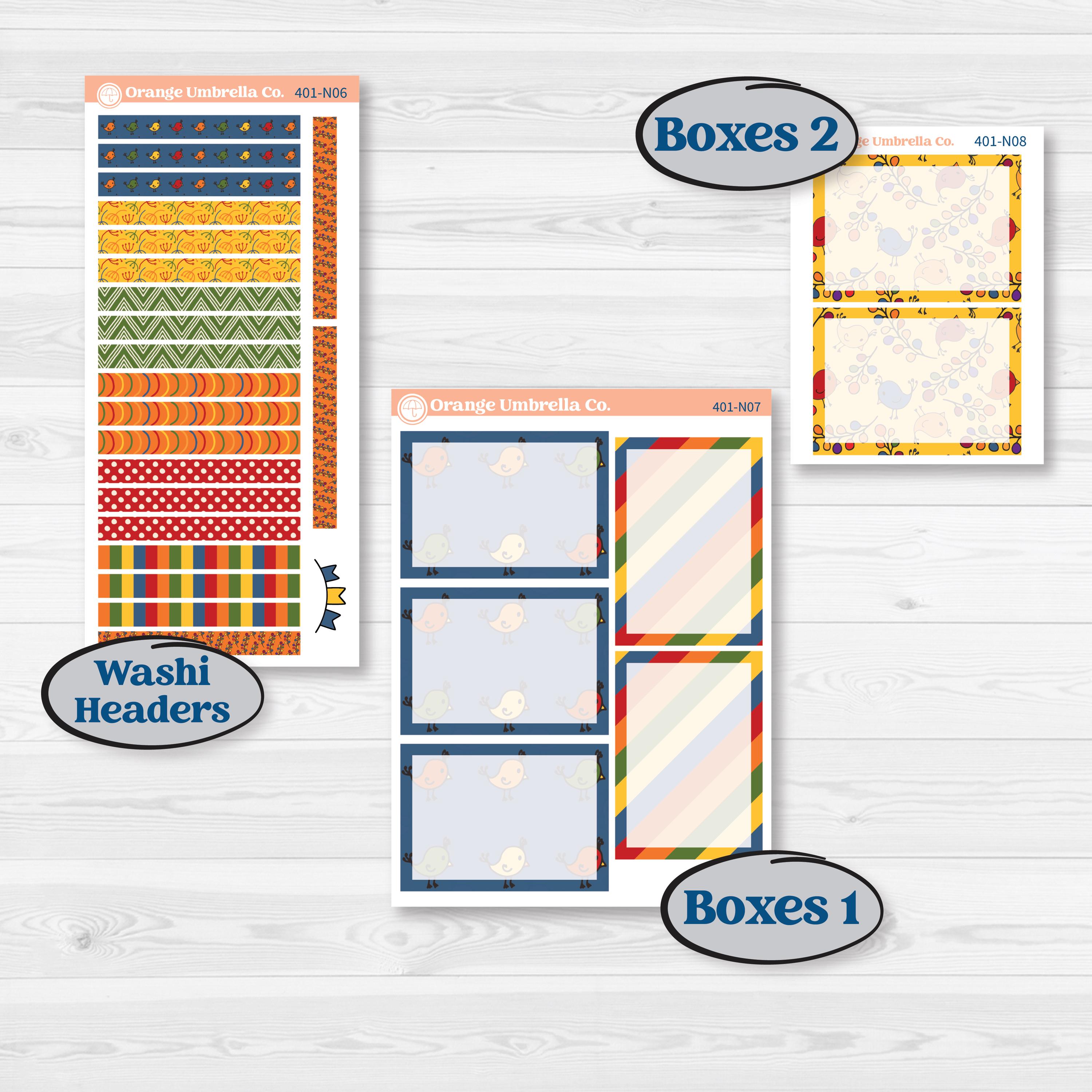 Summer or Autumn Bird Kit | A5 Plum Daily Planner Kit Stickers | Whimsical Birds | KIT-401-N