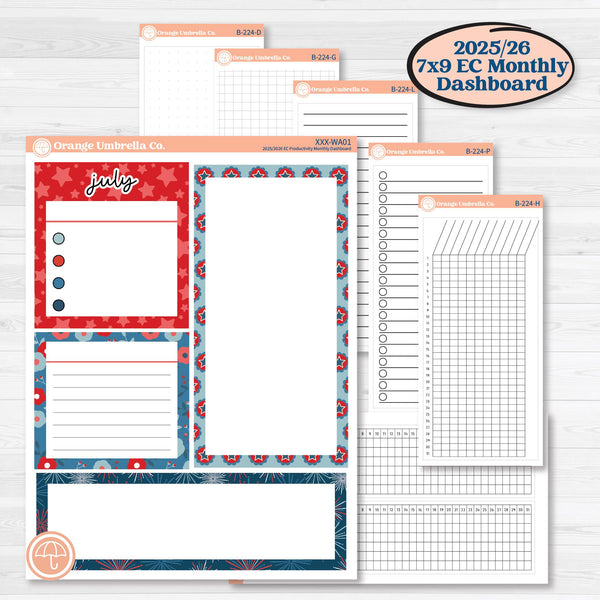 Independence Day | 7x9 Erin Condren Life Planner Monthly Dashboard Sticker Kit | 2025-2026 Planners | Freedom | KIT-394-WA