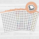 White matte sticker sheet featuring 88 mini sticky note icon illustrations in a single-color palette.