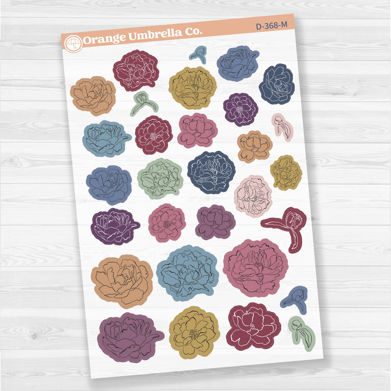 Decorative Planner Stickers | Peony Floral Deco Stickers | Clear Matte | D-368-CM