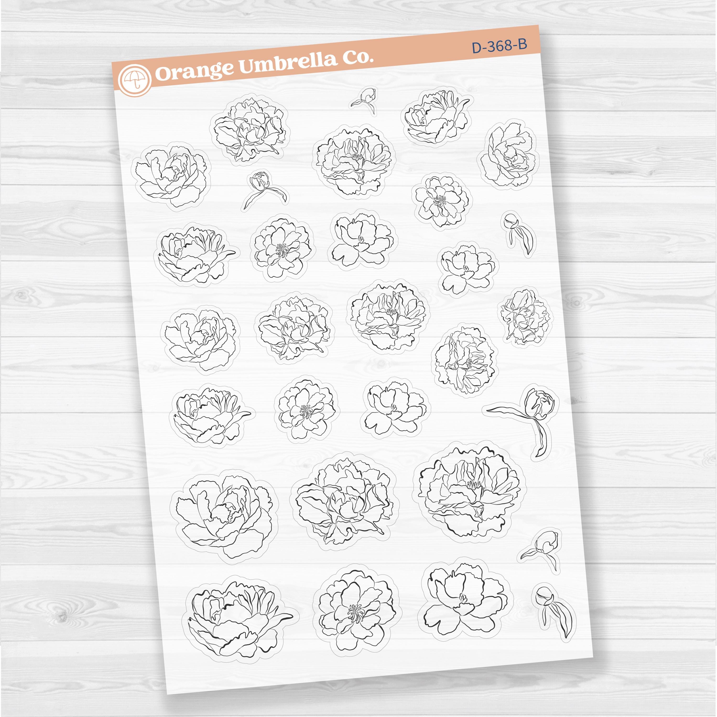 Decorative Planner Stickers | Peony Floral Deco Stickers | Clear Matte | D-368-CM