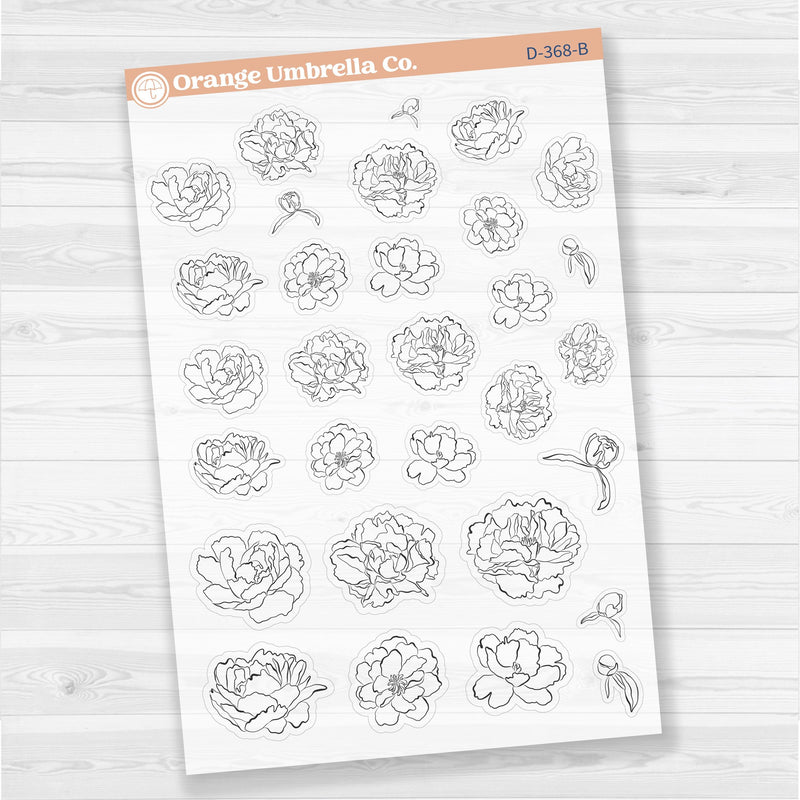 Decorative Planner Stickers | Peony Floral Deco Stickers | Clear Matte | D-368-CM