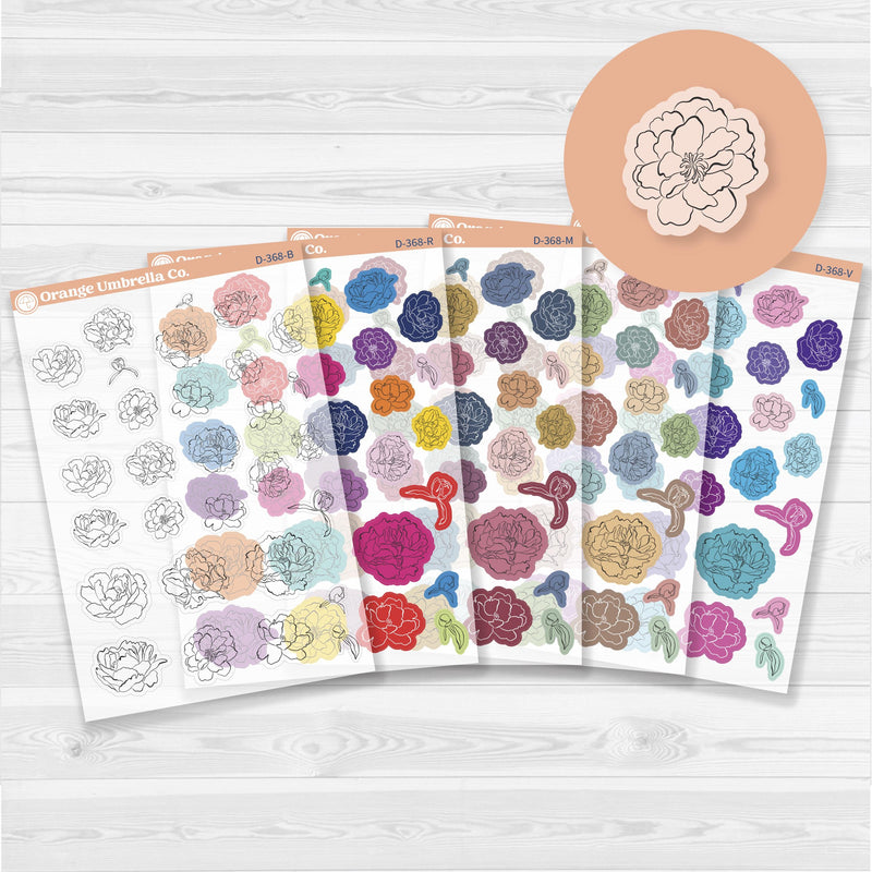Decorative Planner Stickers | Peony Floral Deco Stickers | Clear Matte | D-368-CM